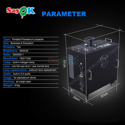 Sayok 6500LM 1년 보증과 HD 풀돔 프로젝션용 4개의 바퀴를 갖춘 휴대용 펌블 플라네타리움