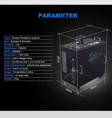 5500LM 밝기 및 4륜 이동성을 갖춘 360도 풀돔 휴대용 플라네타륨 프로젝터