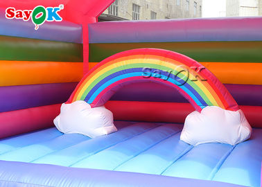 아이를 위한 5x4mH 공주 Pink Rainbow Unicorn Inflatable 되튐 성곽