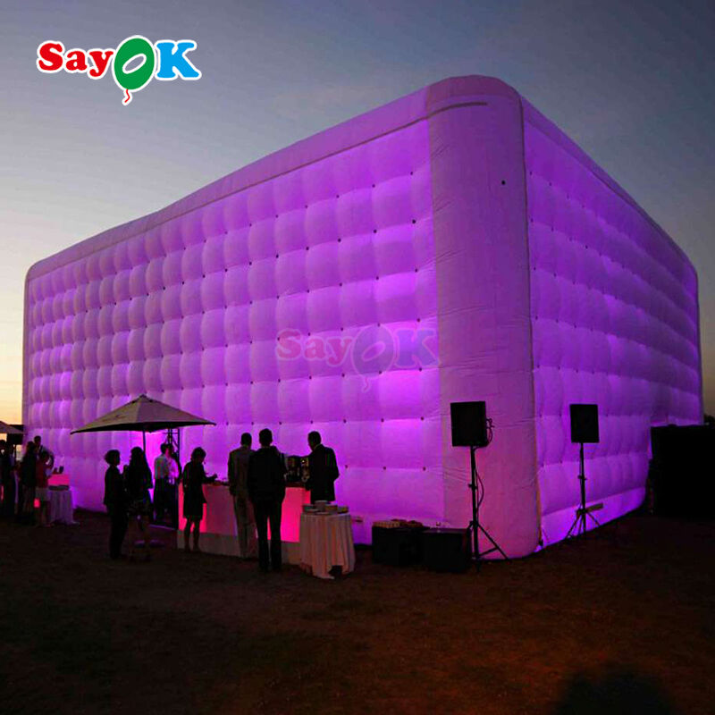 Sayok White Waterproof Oxford Fabric Large Cube Inflatable LED Tent for Outdoor Party Event 100 People