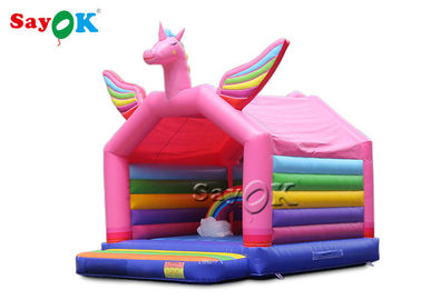 아이를 위한 5x4mH 공주 Pink Rainbow Unicorn Inflatable 되튐 성곽