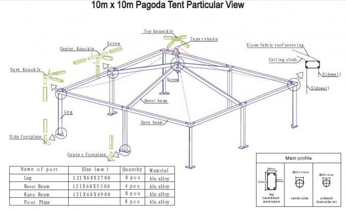 웨딩 이벤트를 위한 10x10 야외 알루미늄 프레임 탑 텐트