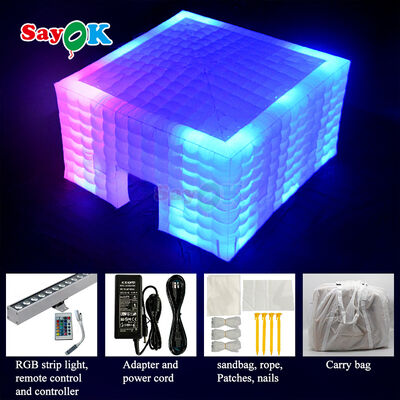 8m x 8m 큐브 펌플 에어 텐트 LED 조명 및 내구성 옥스퍼드 천