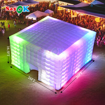 8m x 8m 큐브 펌플 에어 텐트 LED 조명 및 내구성 옥스퍼드 천