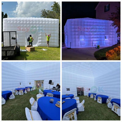 8m x 8m 큐브 펌플 에어 텐트 LED 조명 및 내구성 옥스퍼드 천