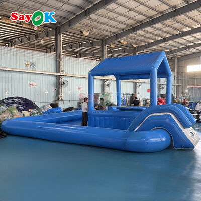 Outdoor Commercial Inflatable Pool Bar with Seats and Slide 26.2ftx26.2ftx13.5ft Made of 0.6mm PVC Tarpaulin and Flame-Retardant